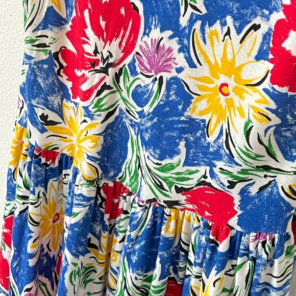 Vintage Colorful Blue Red Yellow Floral Fit and Flare Bows Unique Dress - Picture 4 of 12